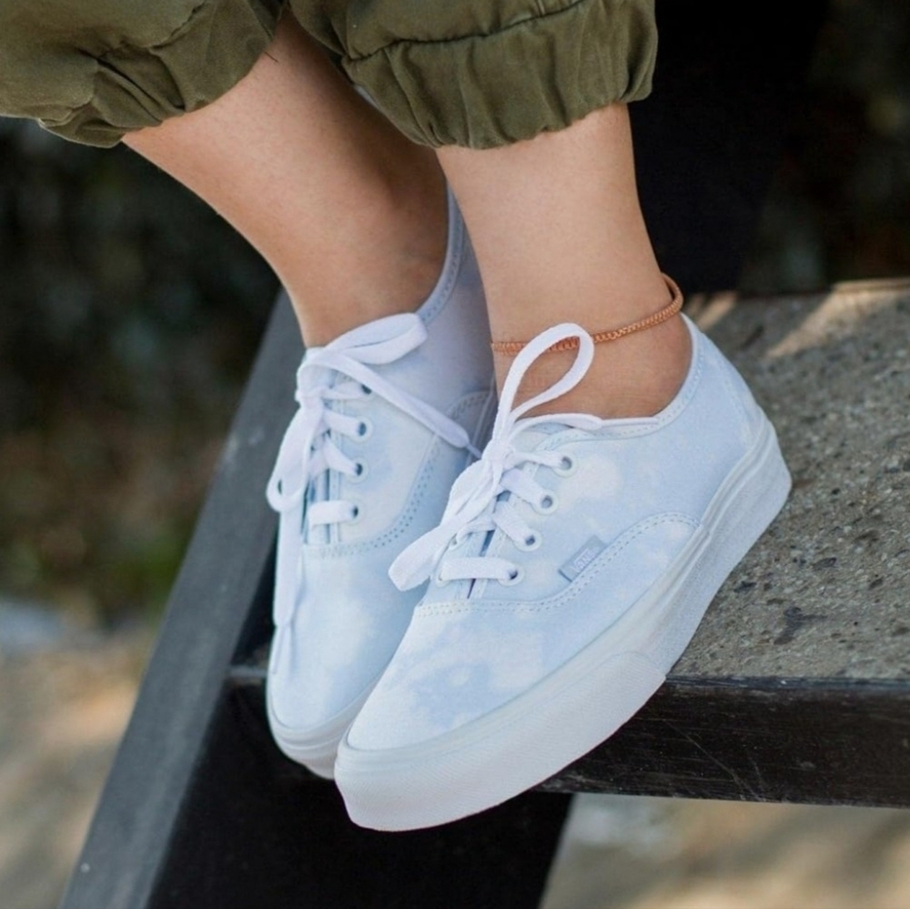 Vans Women's Sneakers in Light Blue and White Size 5.5 Womens 4 Mens